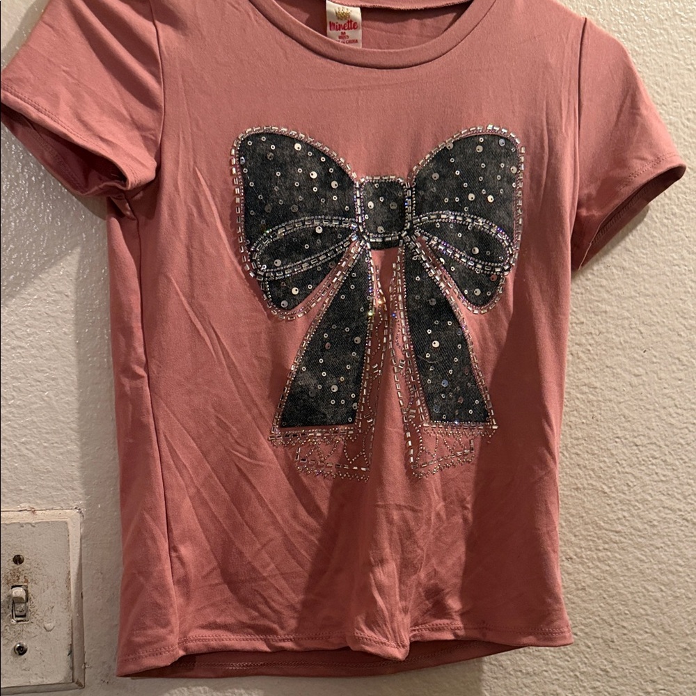 Pink Kids Shirt with Black Bow Design
